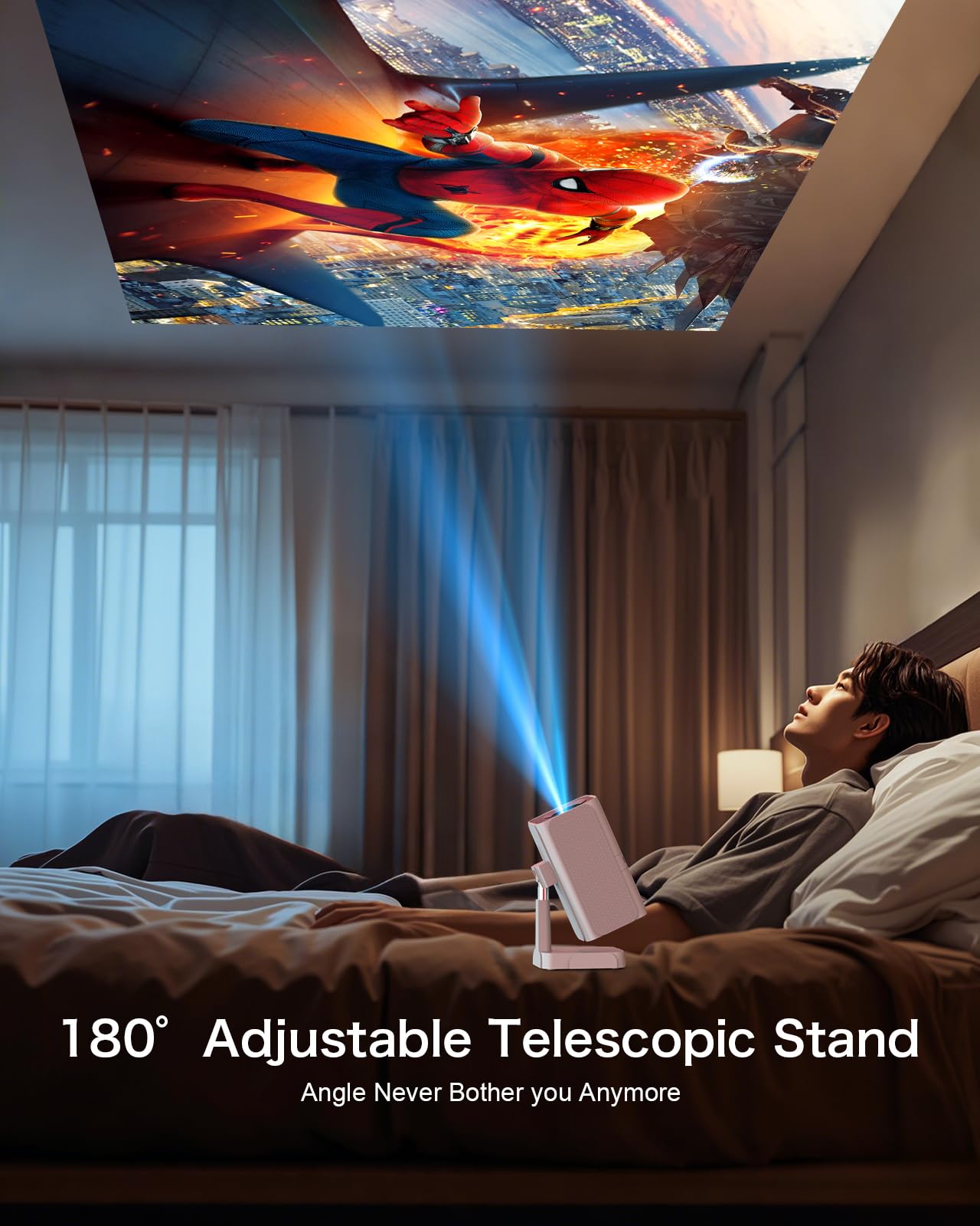 PANSEBA Smart WiFi Bluetooth Projector with Auto Keystone - 4K Supported Mini Projector with Telescopic Stand | Outdoor Movie Projector, Home Theater for Phone, Netflix-Licensed | Perfect for Backyard Movie Nights & Indoor Entertainment