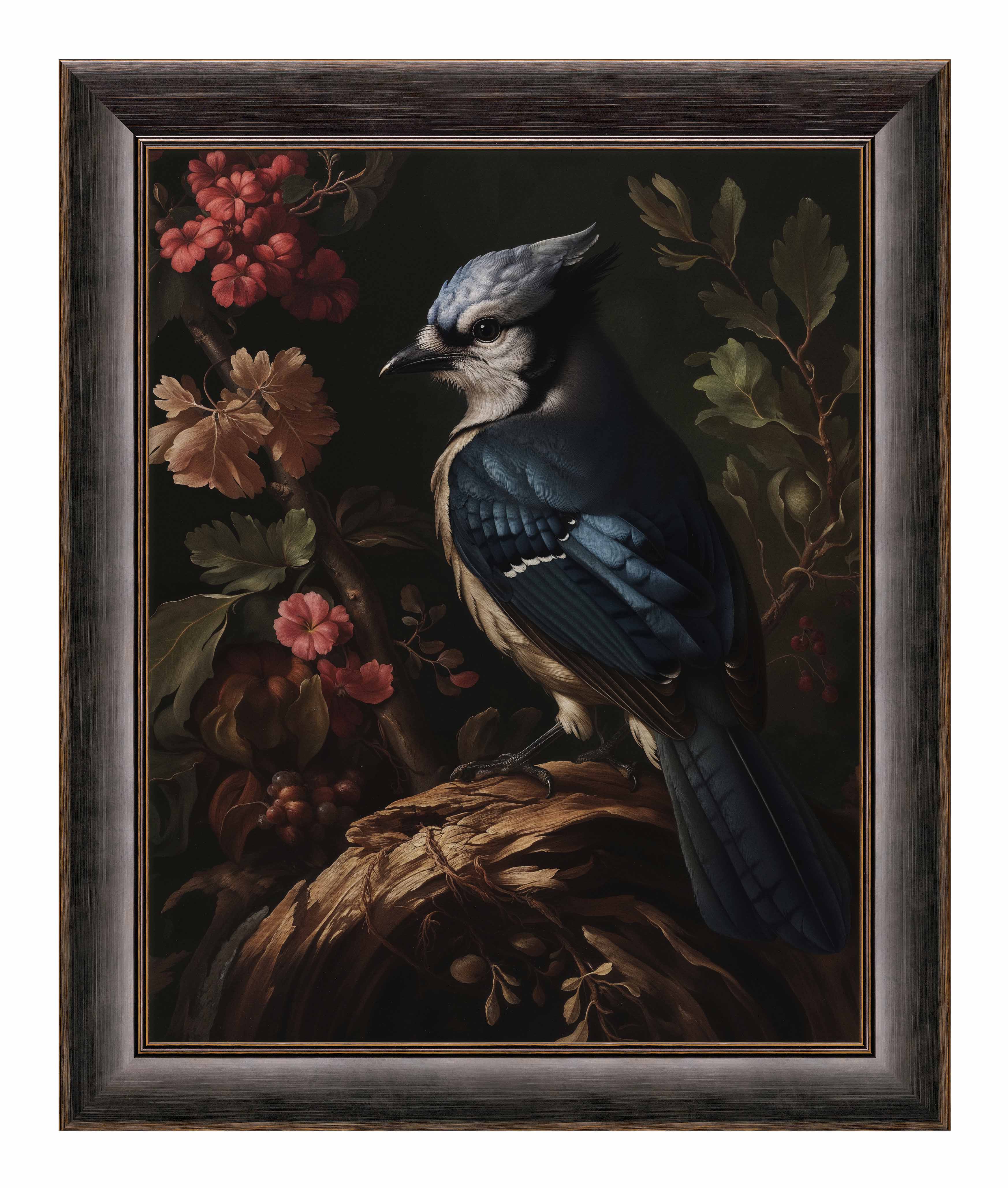 Blue Jay Among Flowers - Limited Edition Elegant Canvas Wall Art for Home & Office Decor | Nature-Inspired Painting for Living Room, Bedroom, or Gift