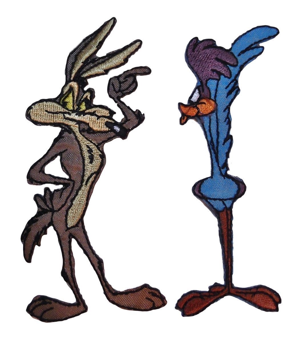 Wile E. Coyote & Road Runner Embroidered Iron-On Patches Set of 2 - Cartoon Character Appliques for Jackets, Hats, Backpacks & DIY Crafts
