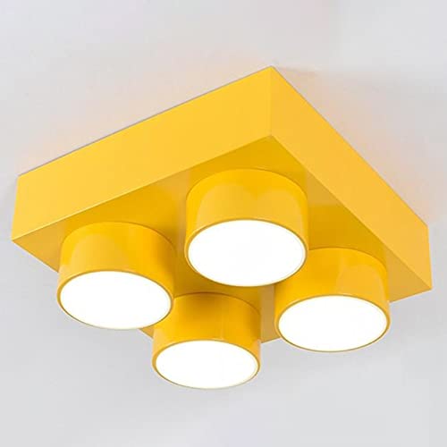 LITFAD Metallic LED Flush Mount Ceiling Light for Kids - Modern Creative Building Block Design Playroom & Bedroom Lighting Fixture - Safe & Durable for Children's Rooms, Kindergarten (15.8 Inch, Yellow) - Perfect for Play Areas, Nurseries, and Educational Spaces