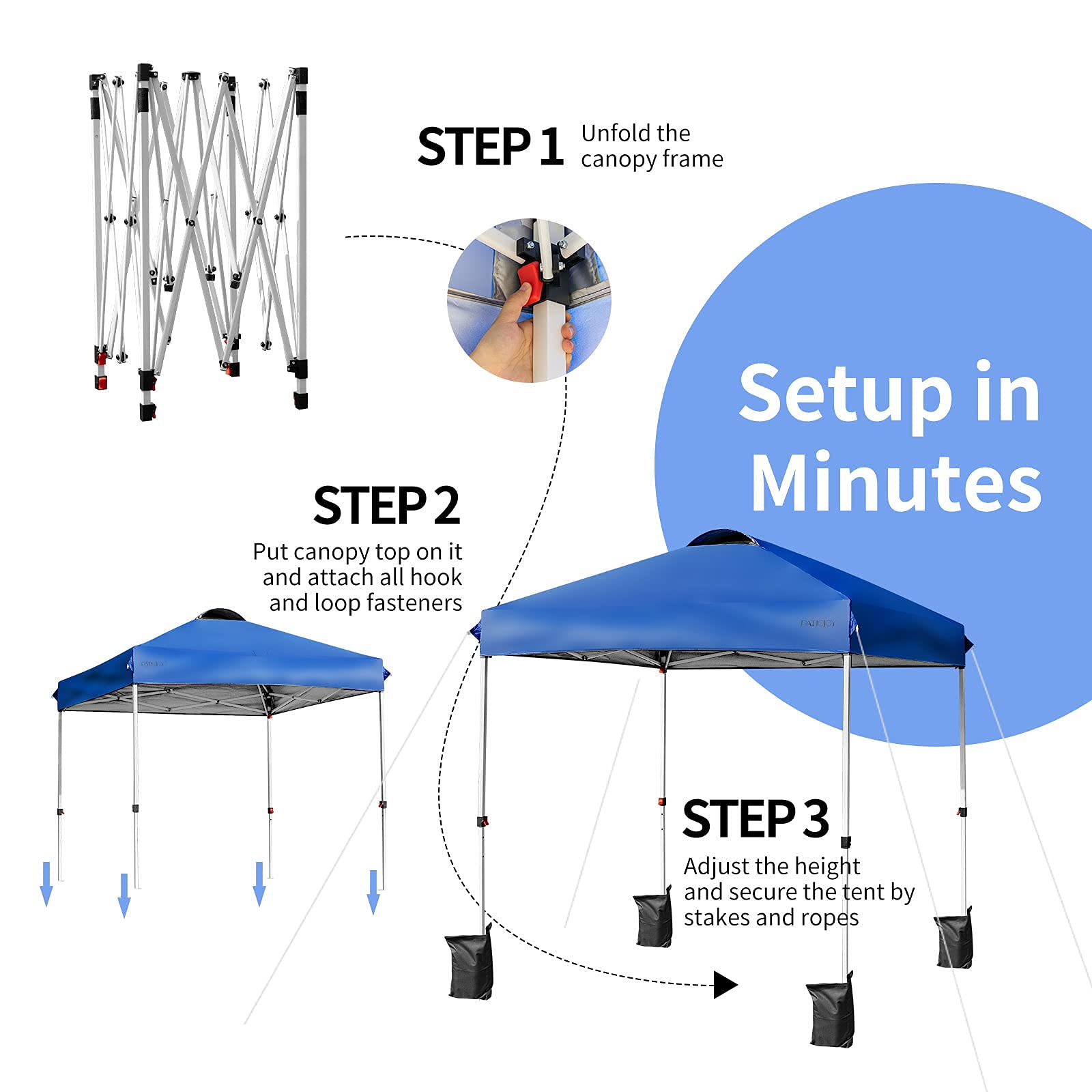 Tangkula 6.6' x 6.6' Outdoor Pop-Up Canopy Tent - Adjustable Height Instant Shelter with Carry Bag & 4 Weight Bags - Portable Sun Shade for Camping, Beach, Picnics, Parties, and Backyard Events (Blue)