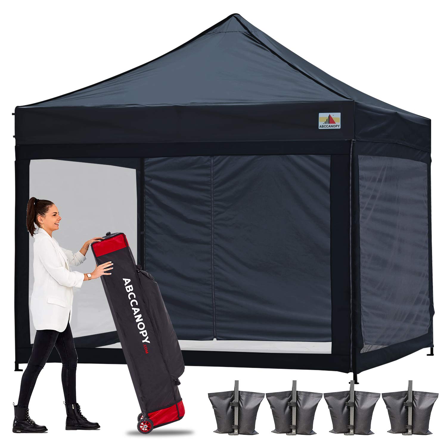 10x10 Pop Up Canopy Tent with Mesh Walls - Heavy Duty Commercial Canopy for Outdoor Events, Camping, Farmers Market - Includes Carry Bag & 4 Weight Bags (Black) | Perfect for Backyard Parties, Beach Shade & Tailgating