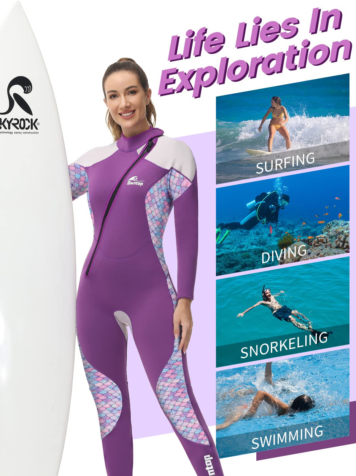 PROTAURI 3MM Women's Wetsuit - Thick Neoprene Full Body Diving Suit with Front Zip for Cold Water Protection | Long Sleeve One Piece Swimsuit with UV Protection | Ideal for Surfing, Scuba Diving, Snorkeling & Swimming in Chilly Waters