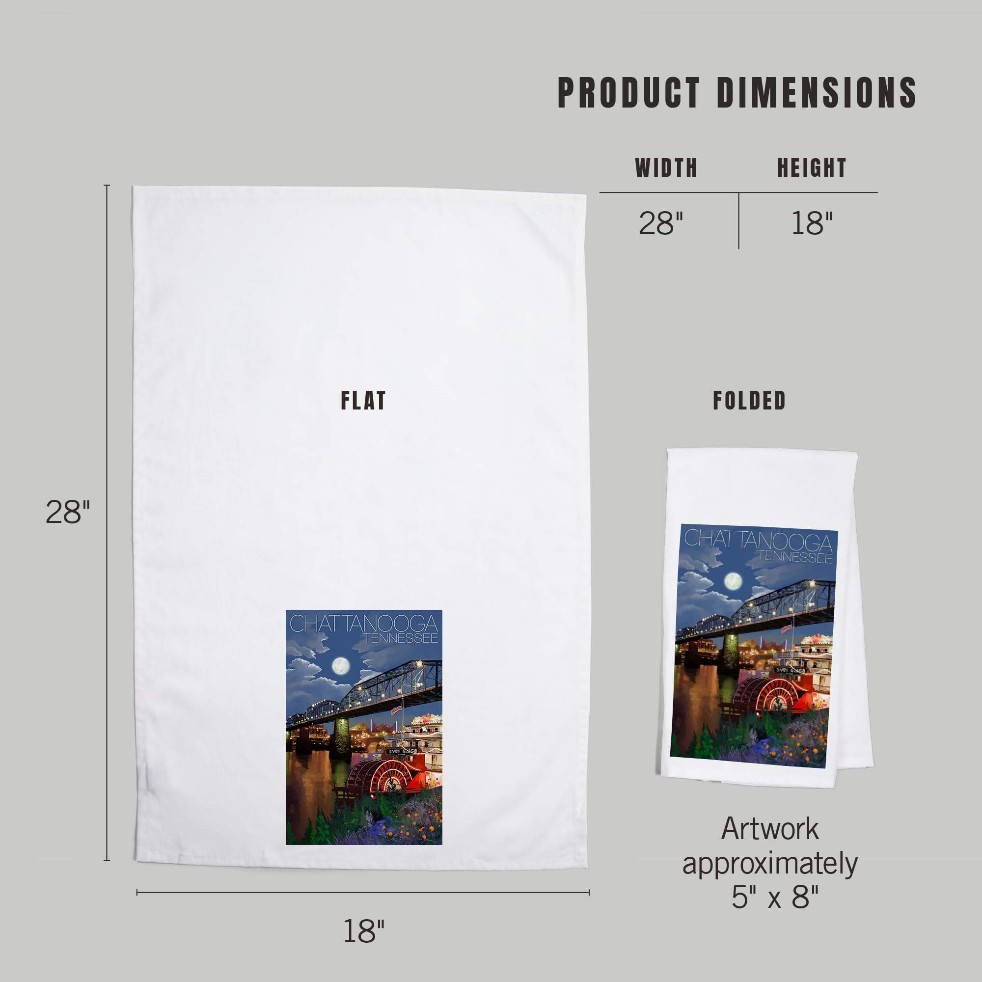 Lantern Press Chattanooga Tennessee Skyline at Night - 100% Cotton Tea Towel, Decorative Hand Towel for Kitchen & Home - Perfect for Dish Drying, Wall Decor & Gift Giving