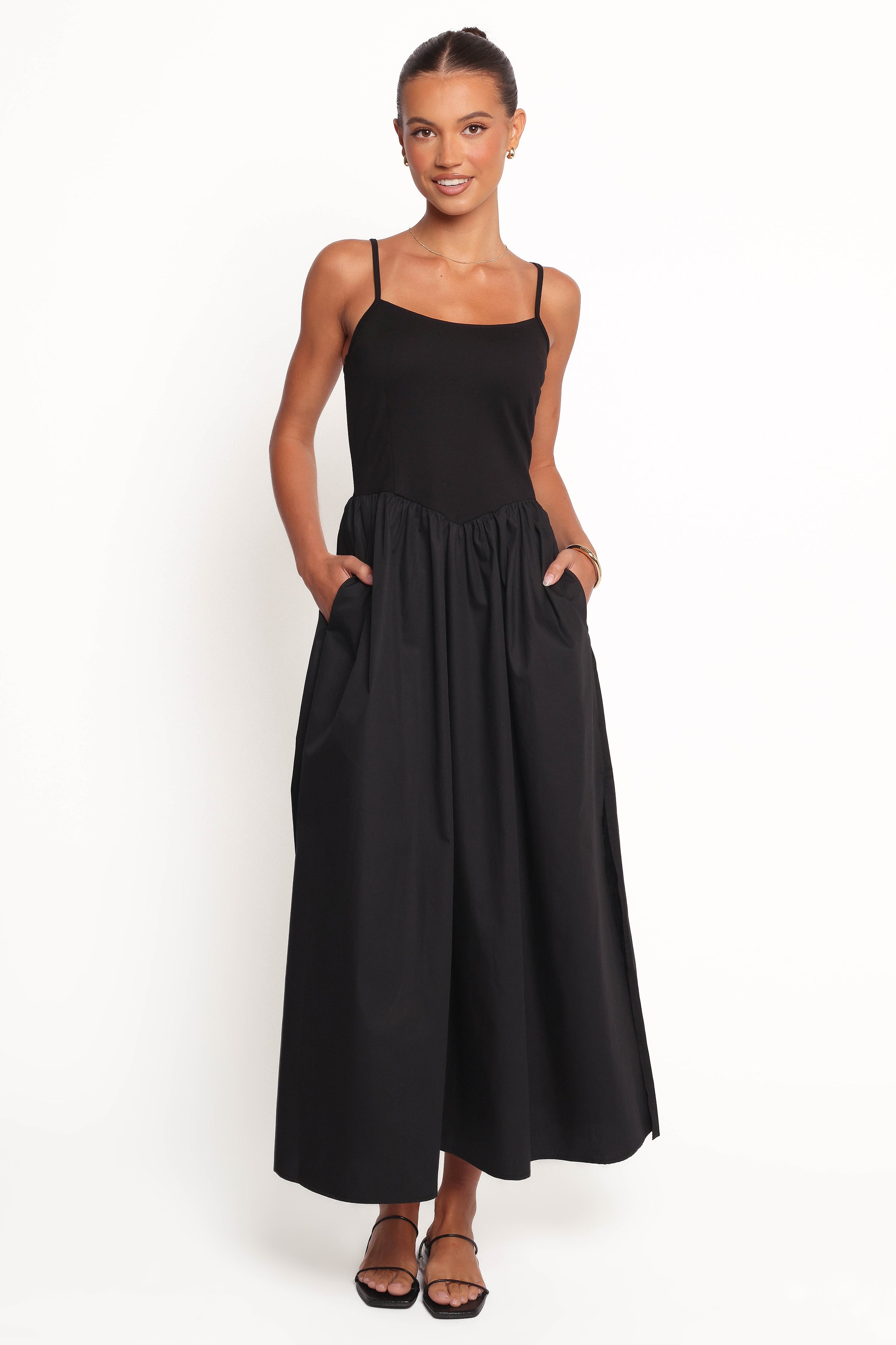 Jacinta Maxi Dress for Women - Elegant Black Long Flowy Dress for Summer, Beach, Party & Casual Wear
