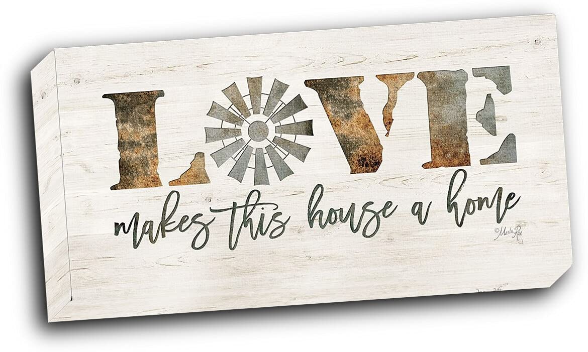 Love Makes This House a Home - 24x12 Inch Gallery Wrapped Canvas Wall Art - Perfect for Living Room, Bedroom & Home Decor