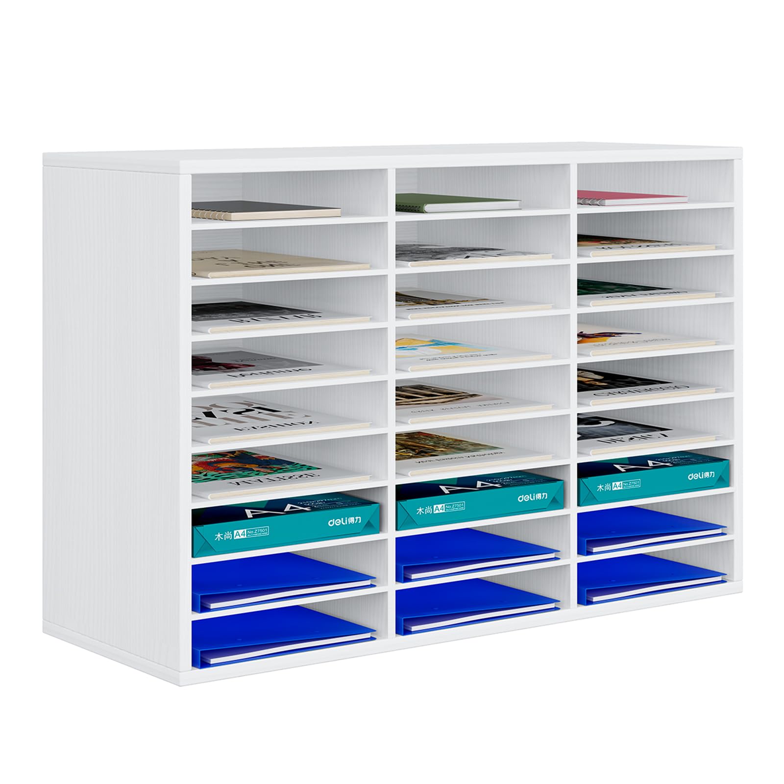 PAG Wooden Mail Sorter Organizer - 27 Compartment Desktop File Organizer for Classroom, Office & Home - Perfect for Student Mailboxes, Bill Management & Paper Organization (White) - Ideal for Teachers, Students & Office Professionals