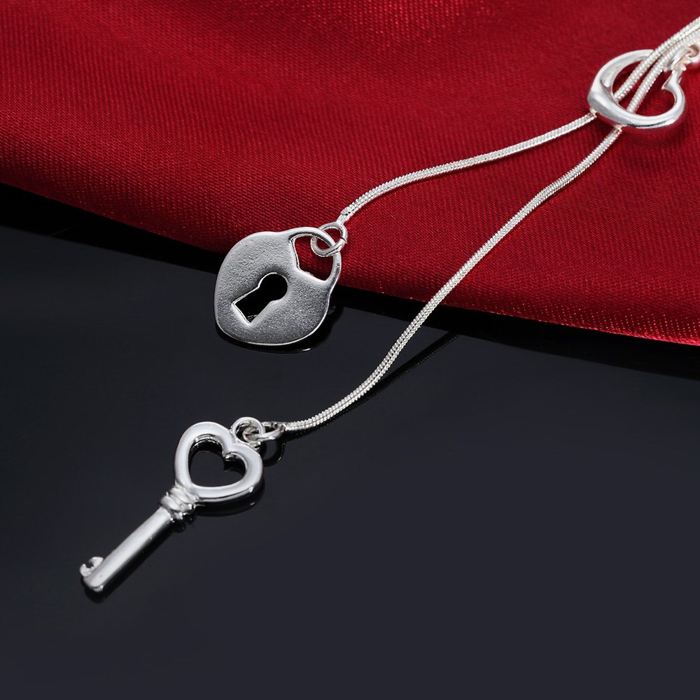 925 Sterling Silver Love Heart Key Lock Pendant Necklace for Women - Elegant Fashion Jewelry Gift for Valentine's Day, Anniversary & Romantic Occasions