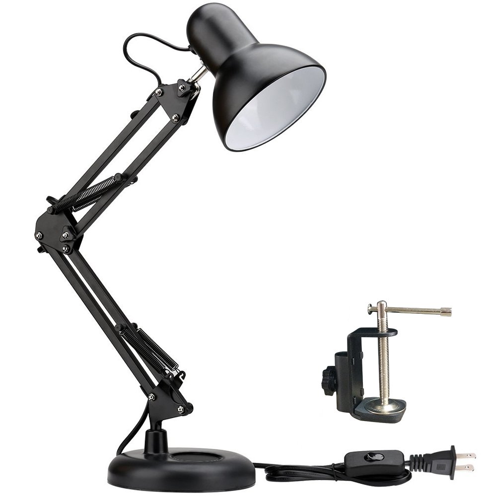ShellKingdom Architect Task Lamp - Adjustable Swing Arm Desk Lamp with Clamp, Classic Black Office Lamp for Home & Workspace - Perfect for Reading, Studying & Computer Work