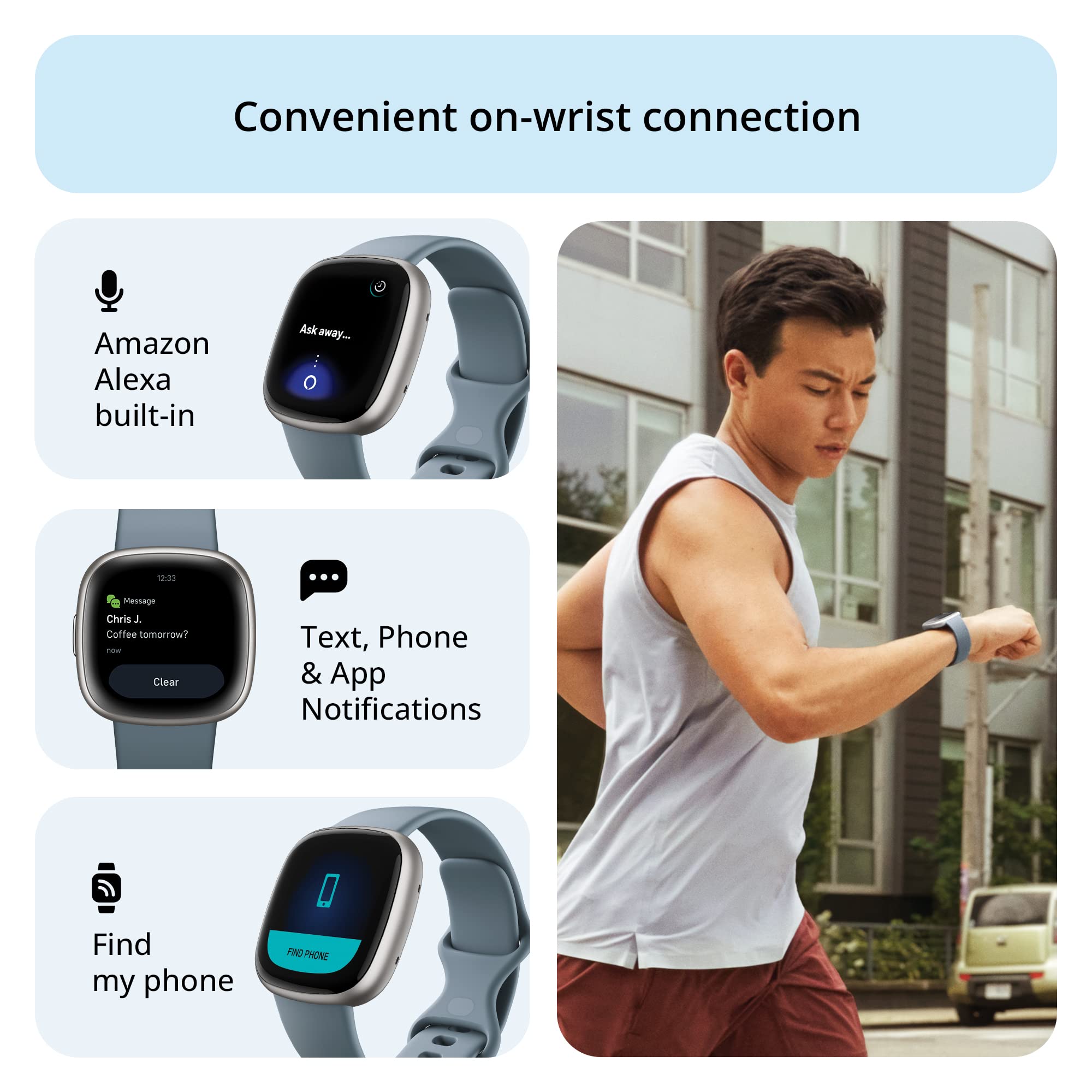 Fitbit Versa 4 Smart Watch - Fitness Tracker with GPS, Heart Rate Monitor, 40+ Exercise Modes, Sleep Tracking & Daily Readiness - Waterfall Blue/Platinum (Includes S & L Bands) - Perfect for Running, Swimming & Daily Activity Tracking