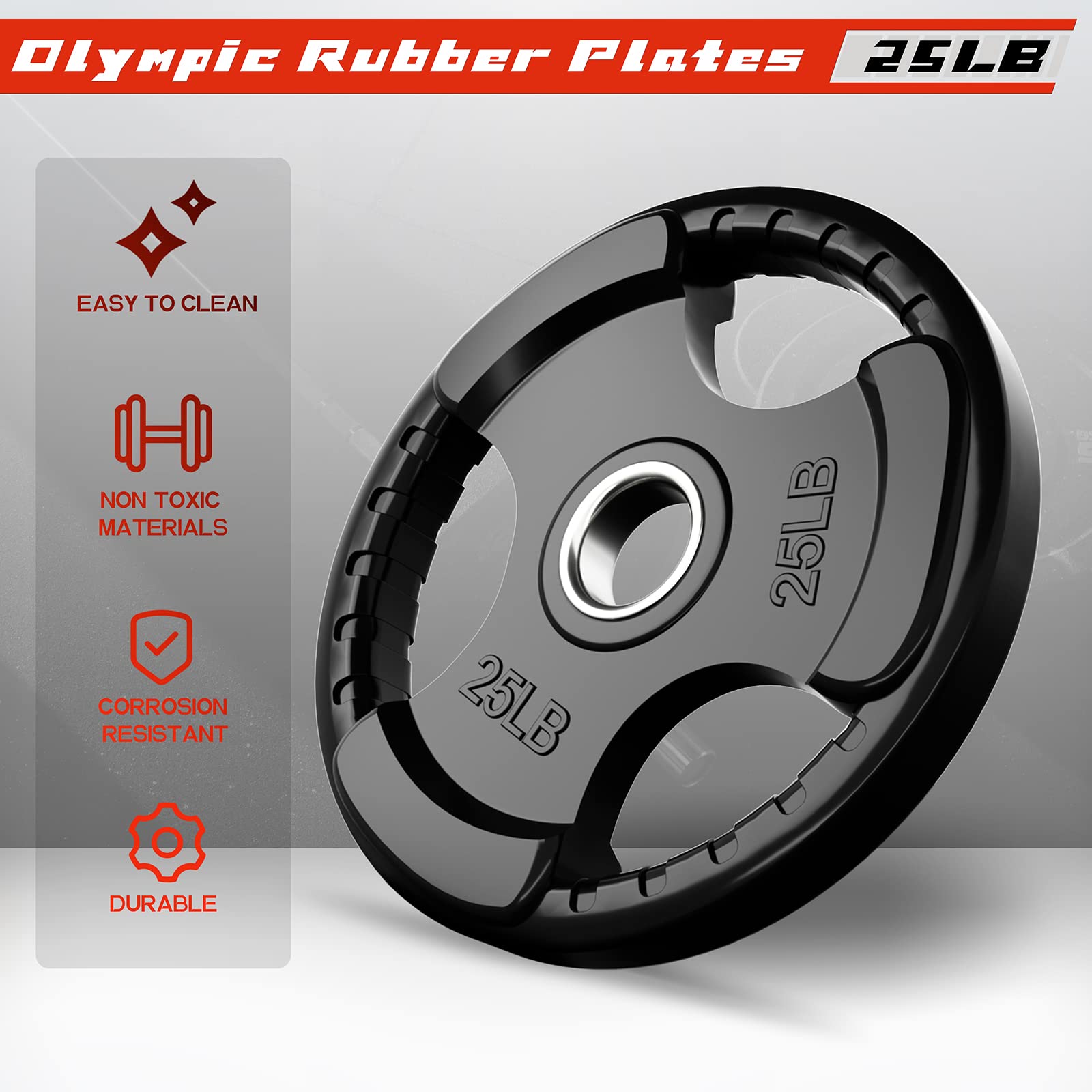 RitFit Olympic Rubber Grip Plates for Barbell - 2-Inch Weight Plates (2.5/5/10/25/35/45 LB) for Weightlifting, Strength Training, CrossFit - Perfect for Home Gym & Commercial Fitness Centers