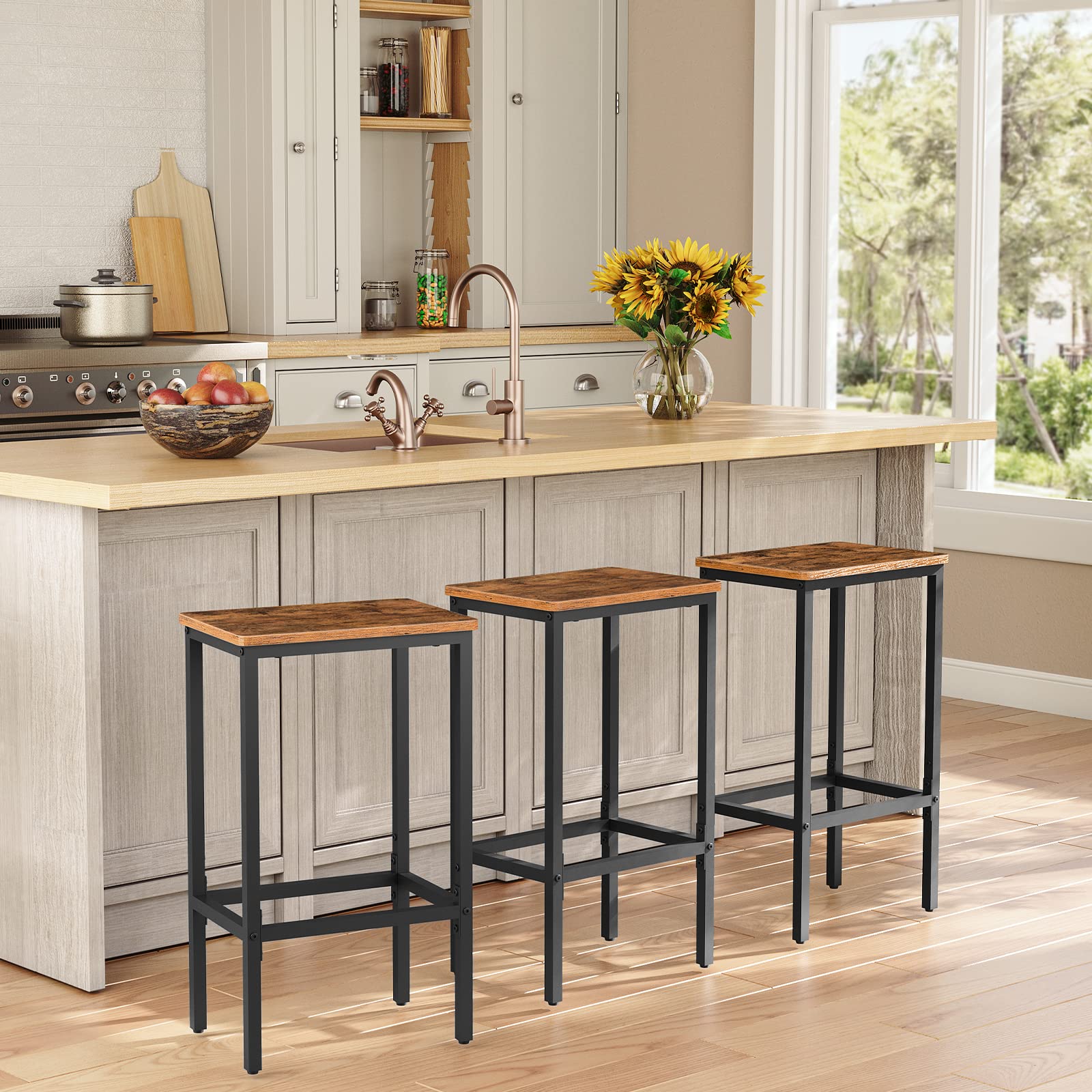 Industrial Rustic Brown Bar Stools Set of 2 - 25.8