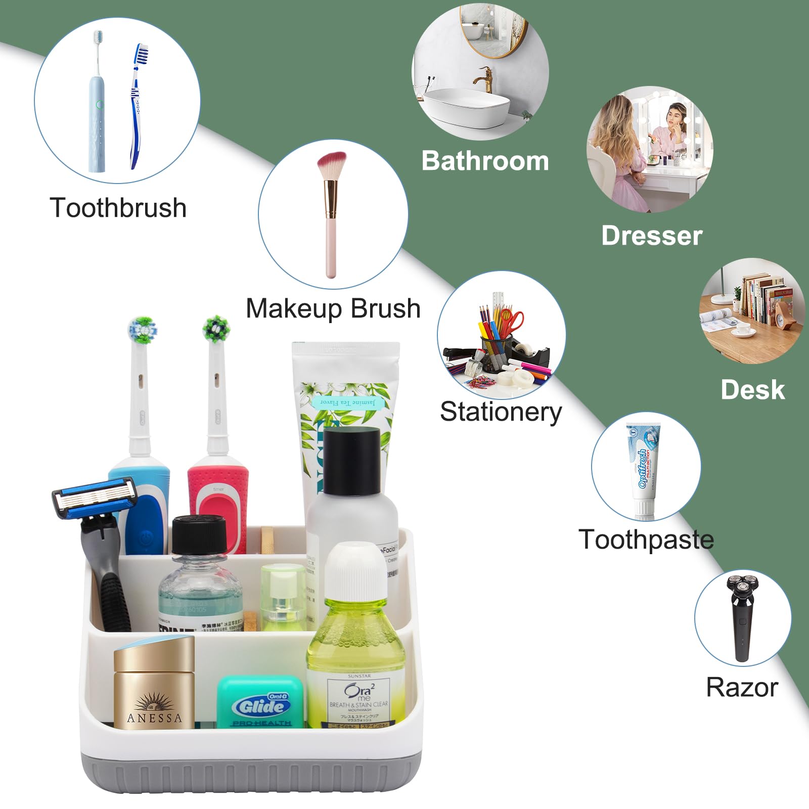 Chintu 6-Slot Toothbrush Holder for Bathroom Countertop - Electric Toothbrush Organizer with Toothpaste Storage, White | Perfect for Kids & Family Bathroom Organization, Vanity Storage Solution