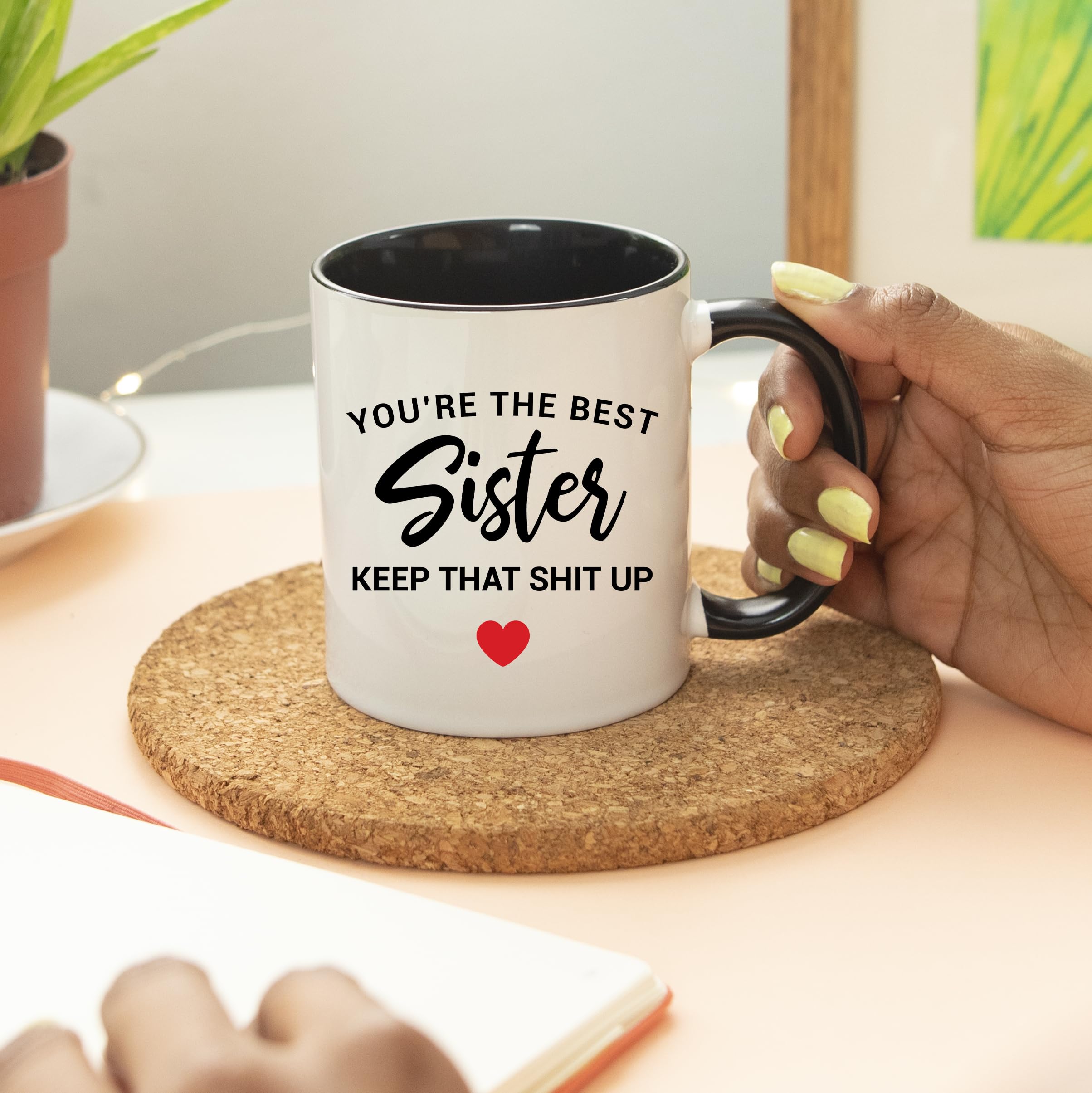 YouNique Designs Funny Sister Mug - 11oz Ceramic Coffee Cup with Black Handle - Perfect Sister Gift from Brother or Sister for Birthday, Christmas & Sibling Appreciation - Great for Coffee, Tea & Hot Chocolate at Home or Office