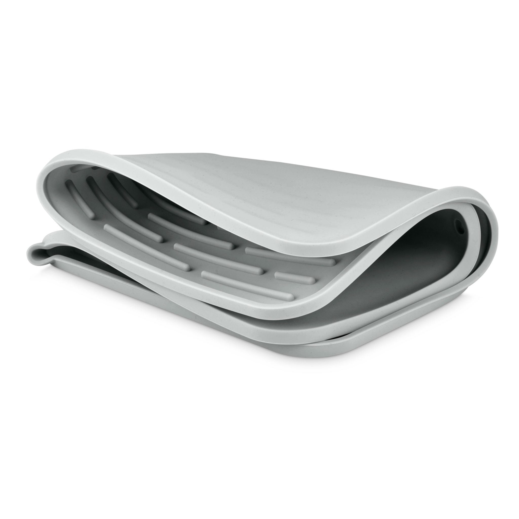 DESIGNSTUFF Large Foldable Silicone Drying Mat with Drainage Hole - Light Grey | Perfect for Dish Drying, Countertop Protection & Kitchen Organization