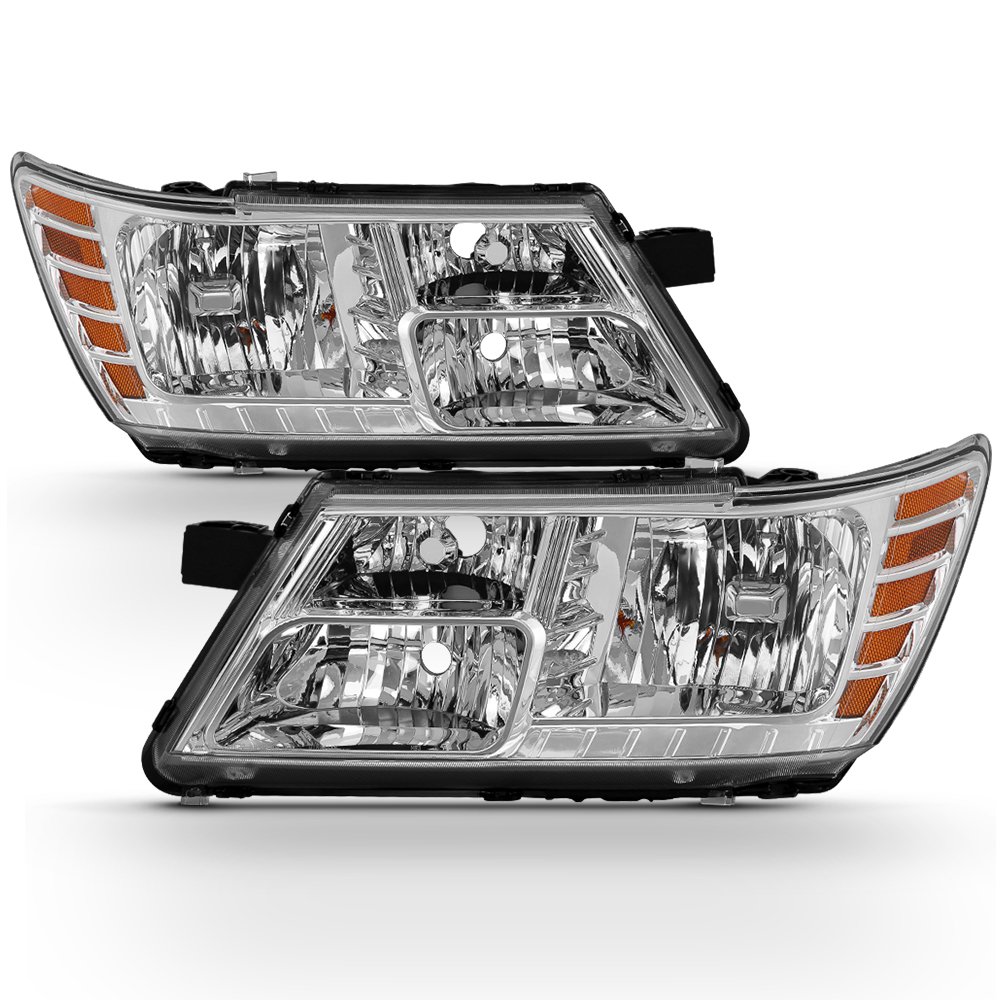 AKKON Replacement Headlight Assembly for 2009-2020 Dodge Journey - Driver & Passenger Side - Chrome Housing with Clear Lens - Complete Set - Perfect for Night Driving & Vehicle Restoration Projects