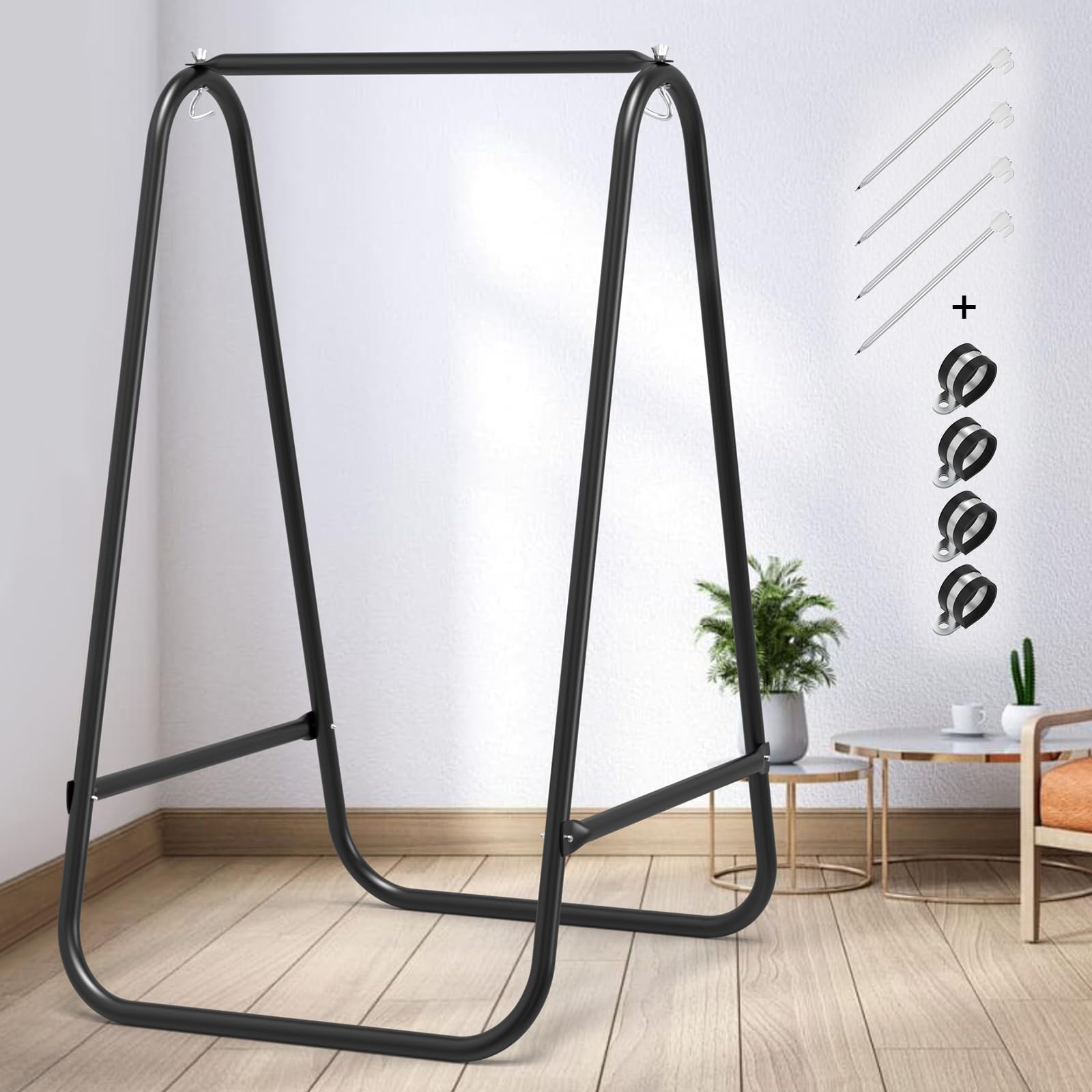 **Heavy Duty A-Shaped Hammock Chair Stand - 500 lbs Weight Capacity - Indoor/Outdoor Swing Stand for Hanging Hammocks (Black) - Perfect for Patio, Backyard, Garden & Relaxation**