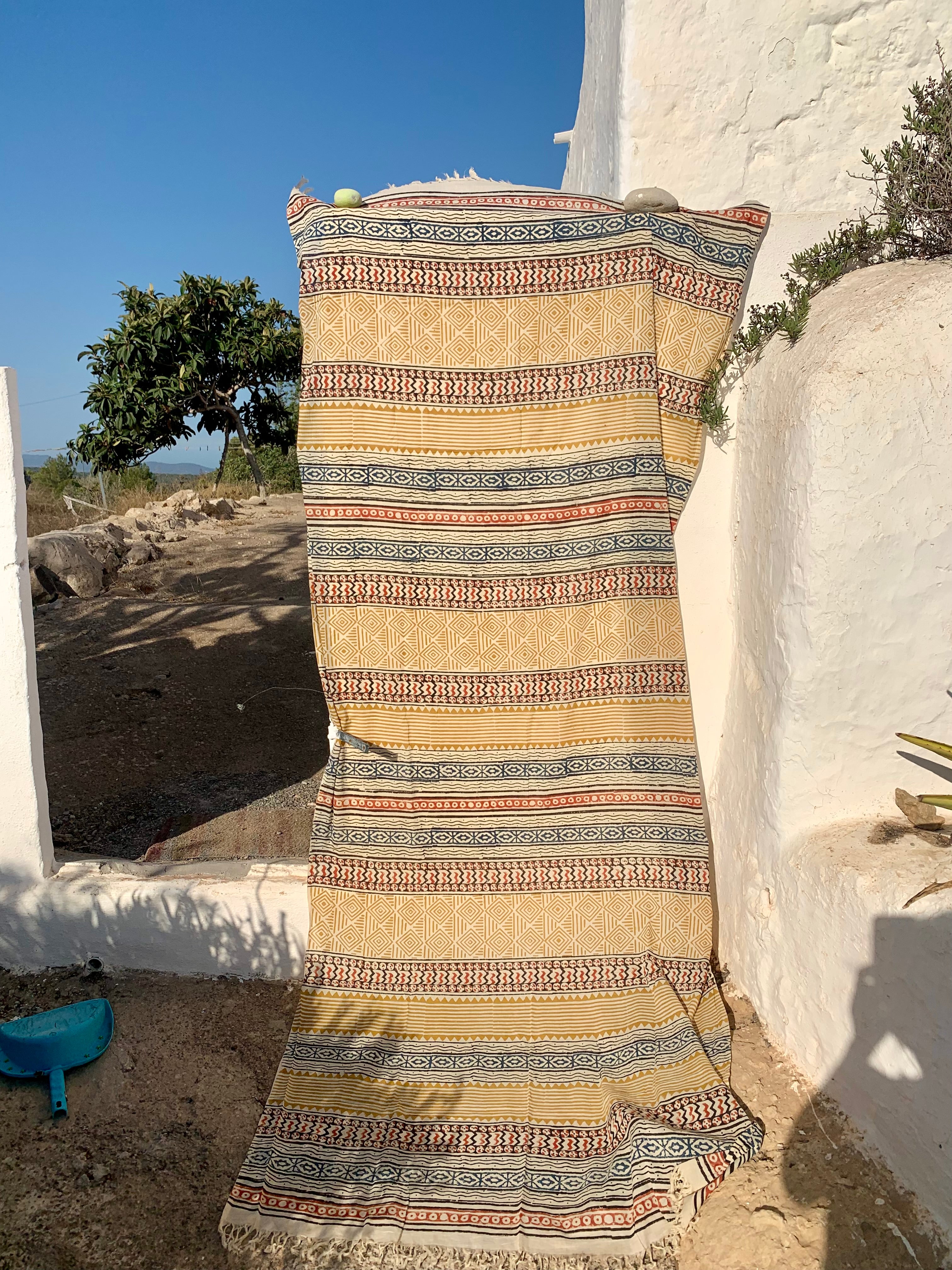 Big Size Bagru Sarong Dupatta Pareo - Striped Red Block Print Cotton Shawl with Floral Design | New Collection | Perfect for Beach Cover-Up, Yoga, Summer Fashion & Boho Style