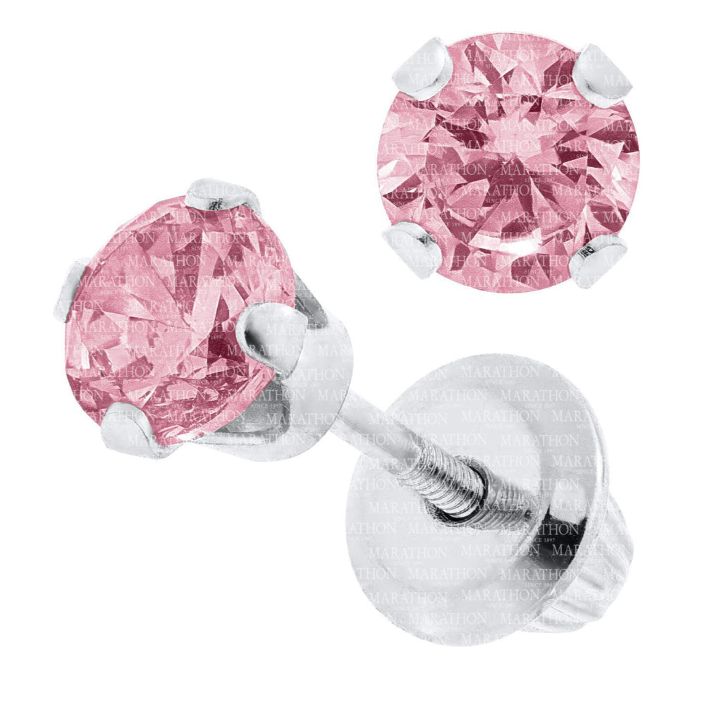 Pink Cubic Zirconia Stud Earrings for Girls - Hypoallergenic Kids Jewelry Gift for Birthdays & Special Occasions - Perfect for School, Parties, and Everyday Wear