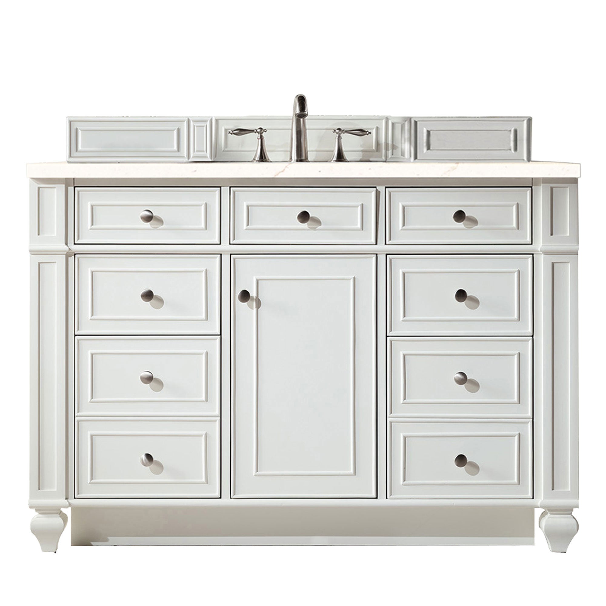Bristol 48 Inch Single Bathroom Vanity Set with 3CM Eternal Marfil Quartz Countertop in Bright White - Perfect for Modern Master Bathrooms and Powder Rooms