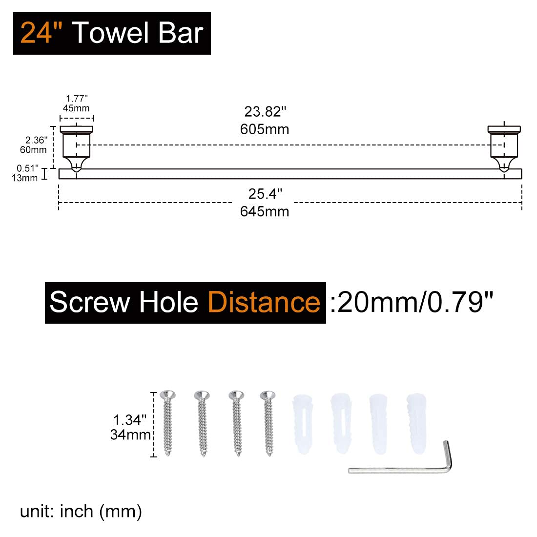 24 Inch Black Towel Bar - 304 Stainless Steel Heavy Duty Wall Mounted Bathroom Towel Rack Holder - Rustproof & Durable for Bathroom, Kitchen, Spa (Perfect for Modern Homes & Luxury Hotels)