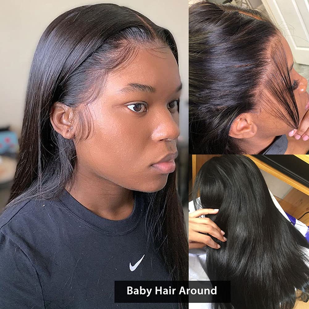 13x6 HD Transparent Lace Front Wig Human Hair - Pre Plucked Straight Glueless 150% Density Invisible Lace Wig for Black Women with Natural Hairline & Baby Hair (24 Inch) - Perfect for Daily Wear, Special Occasions & Protective Styling