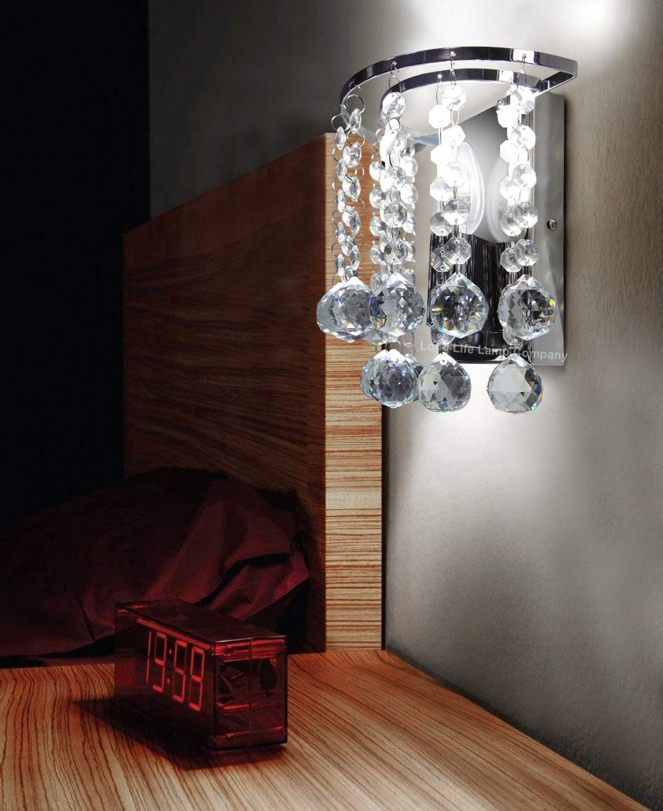 Modern Polished Chrome Crystal Droplet Chandelier - Elegant Candle Wall Light for Dining Room, Bedroom & Living Room Decor - Dimmable LED Lighting Fixture WDW86131CC