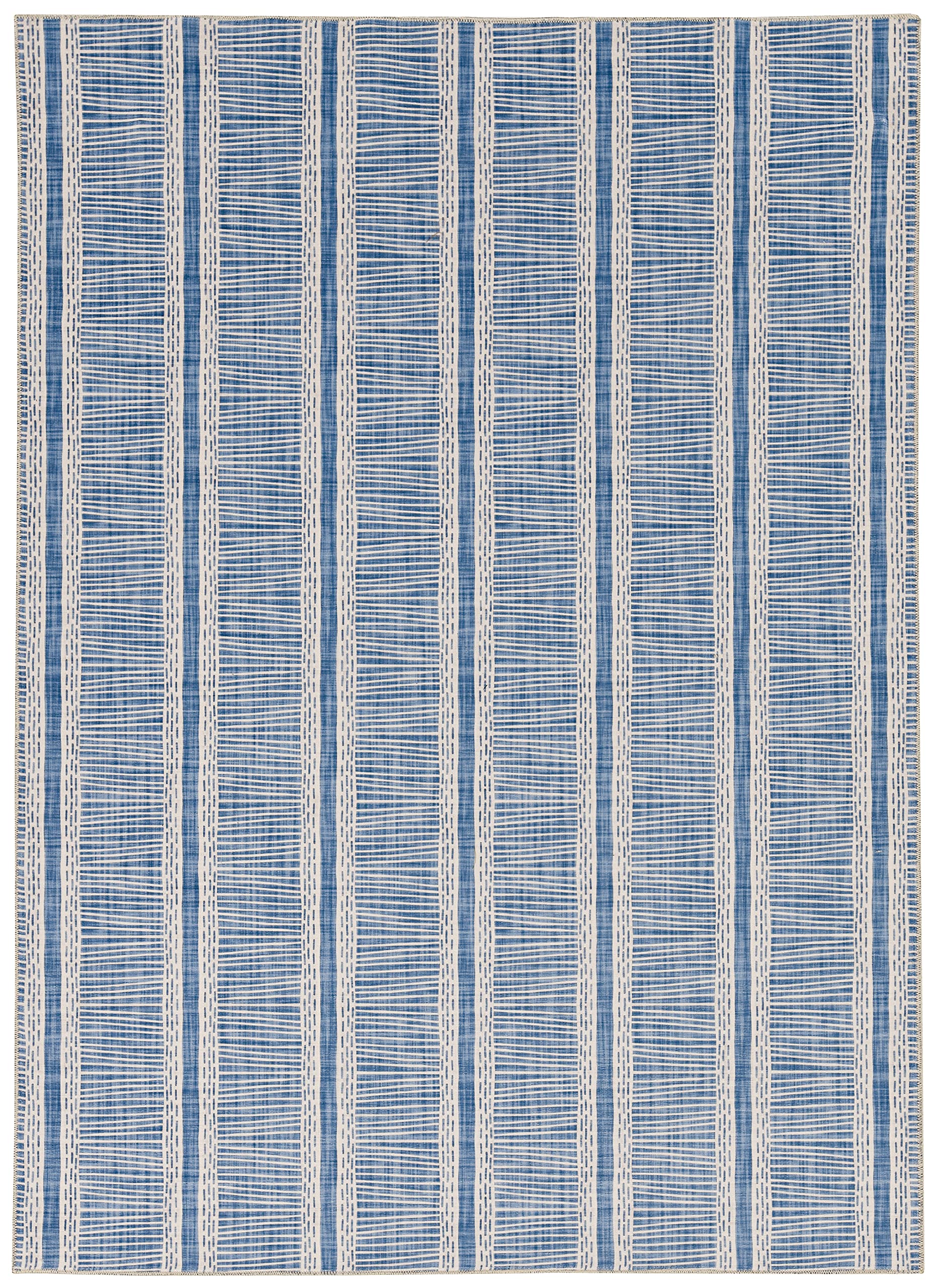 Linon The Anywhere Washable Rug - Kanton Ivory/Blue 5' X 7' Area Rug - Machine Washable, Stain Resistant - Perfect for Living Room, Bedroom & High Traffic Areas