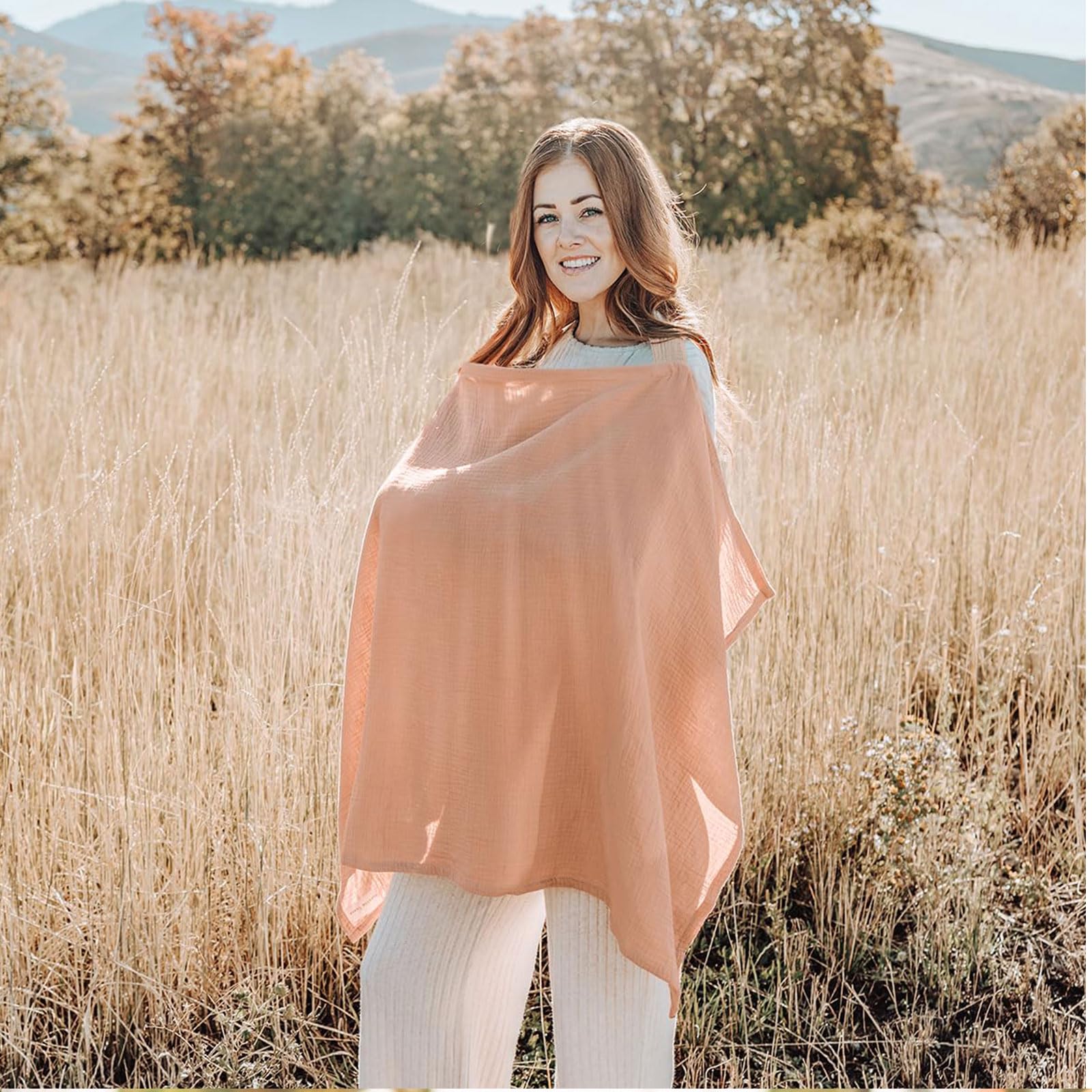 Goiern Nursing Scarf for Travel - Soft & Breathable Muslin Baby Nursing Cover - Lightweight Breastfeeding Shawl for Infants (Rose) - Perfect for On-the-Go Moms, Outdoor Feeding & Privacy