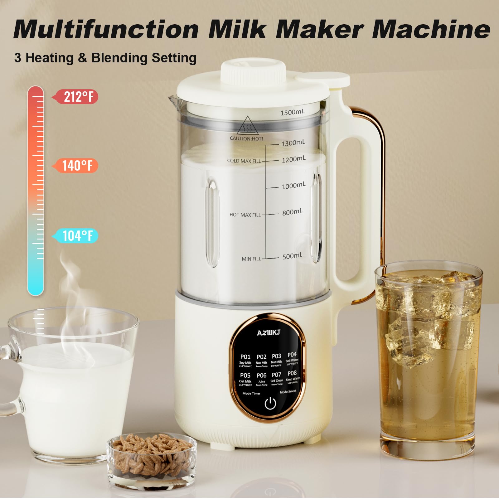 44oz Automatic Nut Milk Maker Machine - 8-in-1 Homemade Soy, Almond, Oat & Coconut Milk Maker with Delay Start & Self-Cleaning | Includes Digital Cookbook | Perfect for Vegan, Keto & Dairy-Free Diets