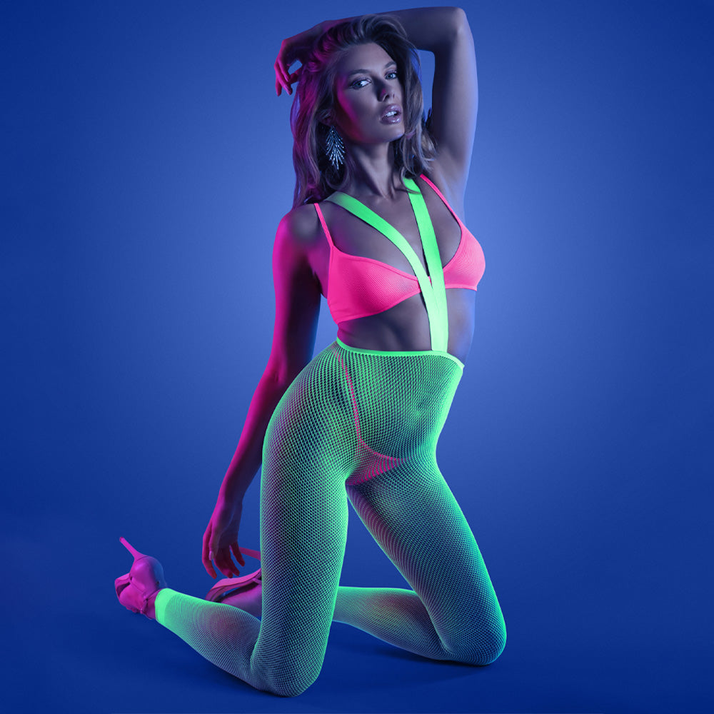 Fantasy Lingerie Glow in The Dark Suspender Stockings Set - Sexy Lingerie for Women, Seductive Nightwear for Couples & Special Occasions