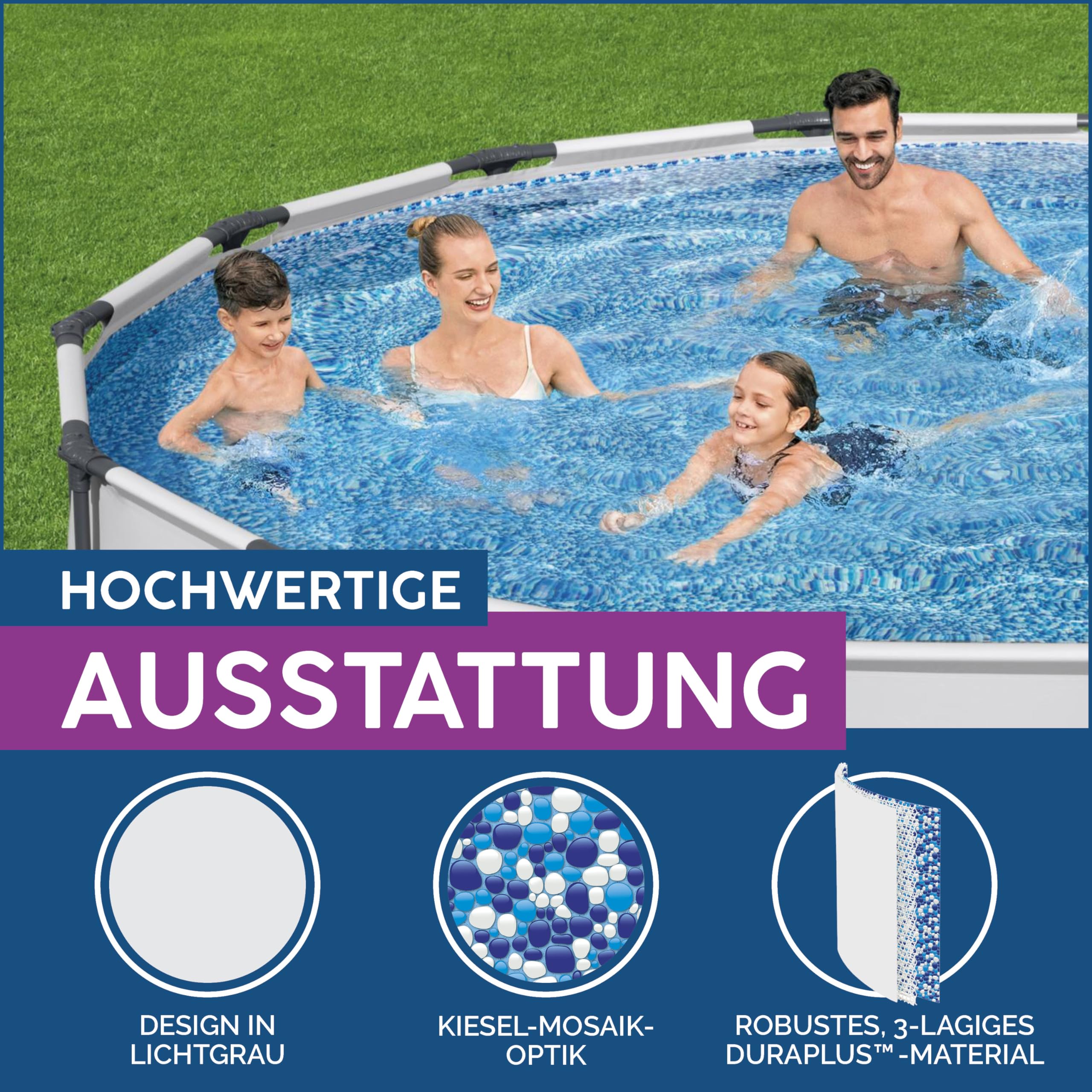 Bestway Steel Pro MAX Frame Above Ground Swimming Pool Set with Filter Pump - 14ft x 42in Round, Gray | Complete Backyard Pool Kit for Family Fun & Summer Relaxation