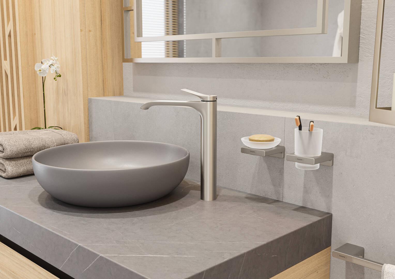 Hansgrohe AddStoris Soap Dish in Brushed Nickel - Modern Bathroom Organizer for Showers, Sinks, and Countertops (Model 41746820)