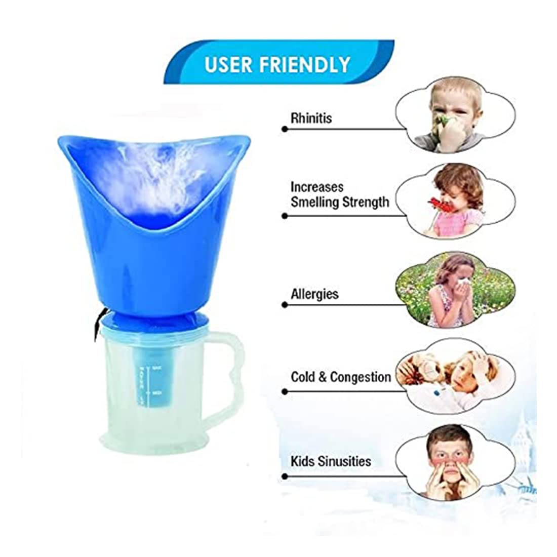Dr. Care Cold & Cough Relief Vaporizer Steamer - Portable Steam Inhaler for Adults, Kids - Facial Steamer for Congestion Relief & Skin Care - Blue (Perfect for Home, Office & Travel Use)