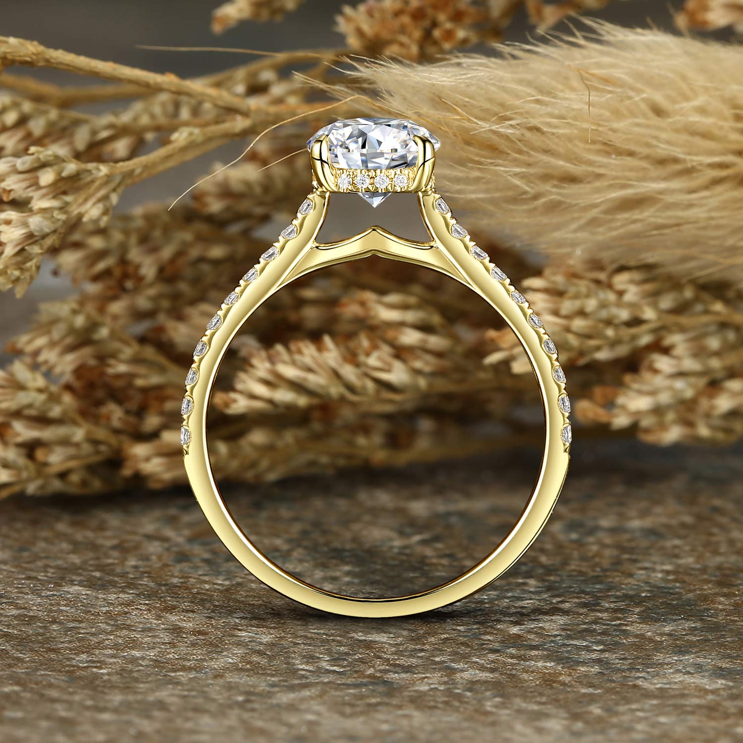 14K Solid Gold 1CT CZ Simulated Diamond Engagement Ring - 4-Prong Bridal Promise Ring Set (6.5mm) for Weddings, Proposals & Anniversary Gifts