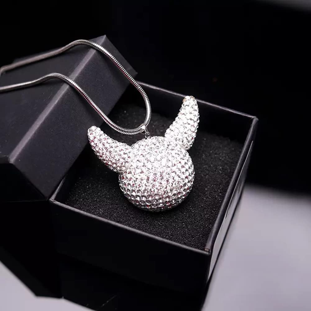 Diamond Car Rearview Mirror Pendant - Zcargel Bling Bling Crystal Car Horn Head Devil Pendant - Creative Interior Jewelry for Home, Office, Bedroom, Living Room, and Car Decoration