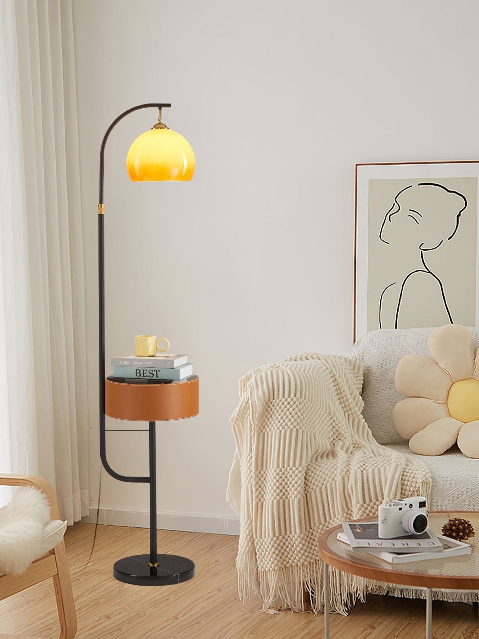 Modern Caramel Arch Floor Lamp - Adjustable Height, Dimmable LED Light for Living Room, Bedroom & Office Decor | Perfect for Reading, Relaxing & Ambient Lighting
