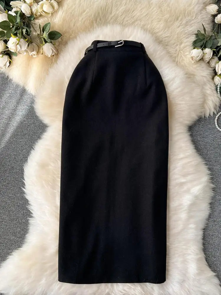 Beige & Black Wool Pencil Skirts for Women - Elegant High Waist Office Skirt, Thick Warm Winter & Spring Wrap Skirt (2023 New) | Perfect for Business Casual, Workwear & Formal Occasions
