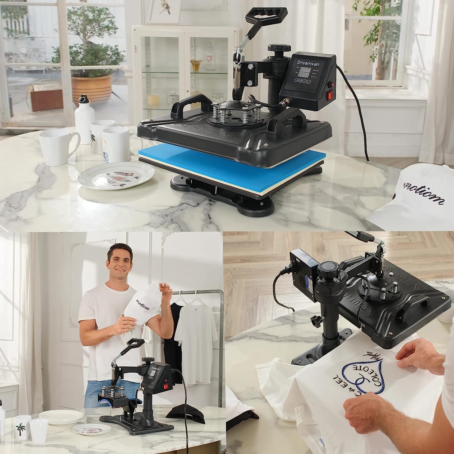 AKEYDIY 8 in 1 Digital Heat Press Machine 12x15 Inch with 360° Swing Away - Multi-Function Sublimation Combo for T-Shirts, Mugs, Hats & Plates - Perfect for DIY Crafts, Custom Apparel & Small Business Printing