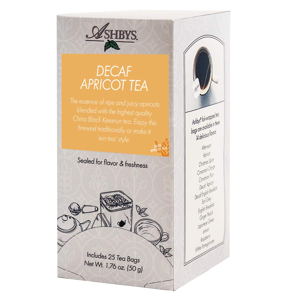 Organic Ashbys Apricot Decaf Tea Bags - 25 Count | Caffeine-Free Herbal Tea for Relaxation & Evening Sipping | Perfect for Stress Relief & Bedtime Routine