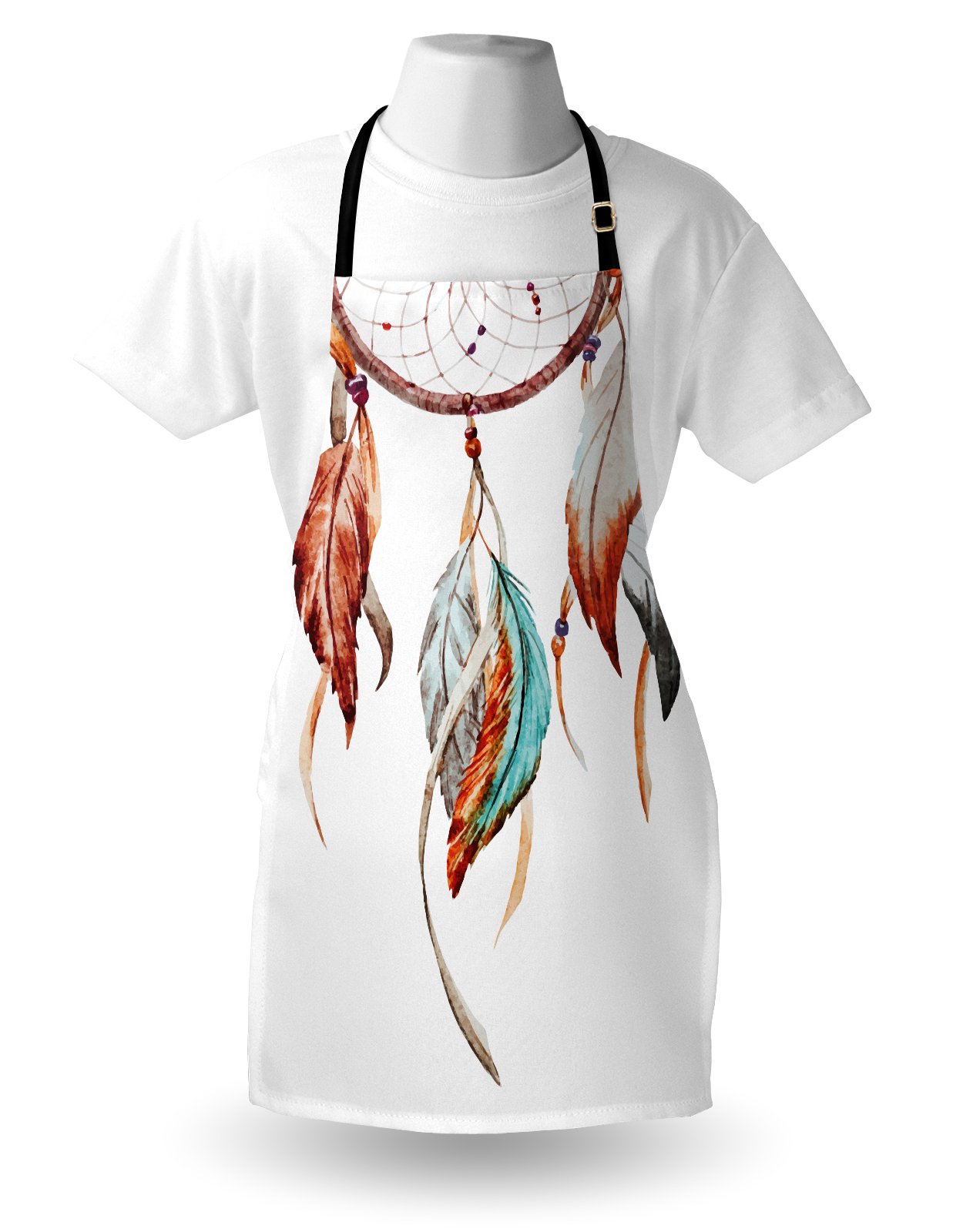 Ambesonne Feather Apron - Adjustable Unisex Kitchen Bib for Cooking & Gardening - Sienna Seafoam