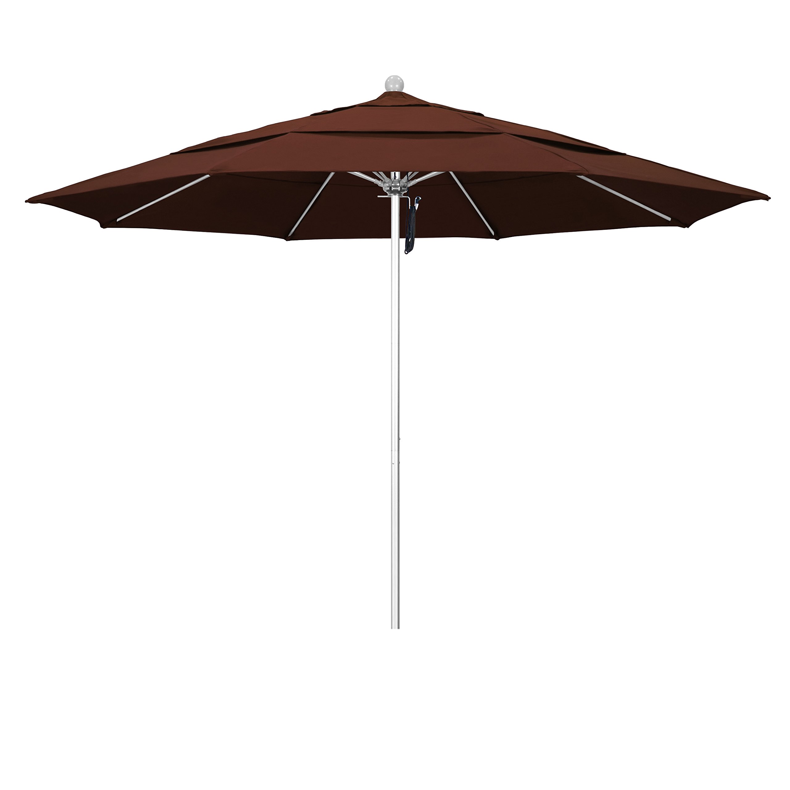 11' California Venture Patio Umbrella - Pulley Open, Silver Finish for Outdoor Dining & Poolside
