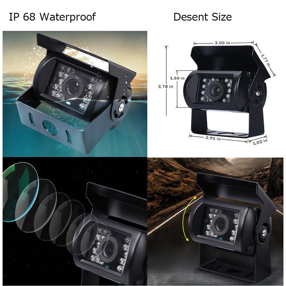 7 Inch Truck Backup Camera with 4 Split Screen - Front & Rear View Camera, 18 IR Night Vision, Waterproof, 12V/24V Compatible for Trucks, RV, Trailer, Bus - Perfect for Safe Parking & Night Driving