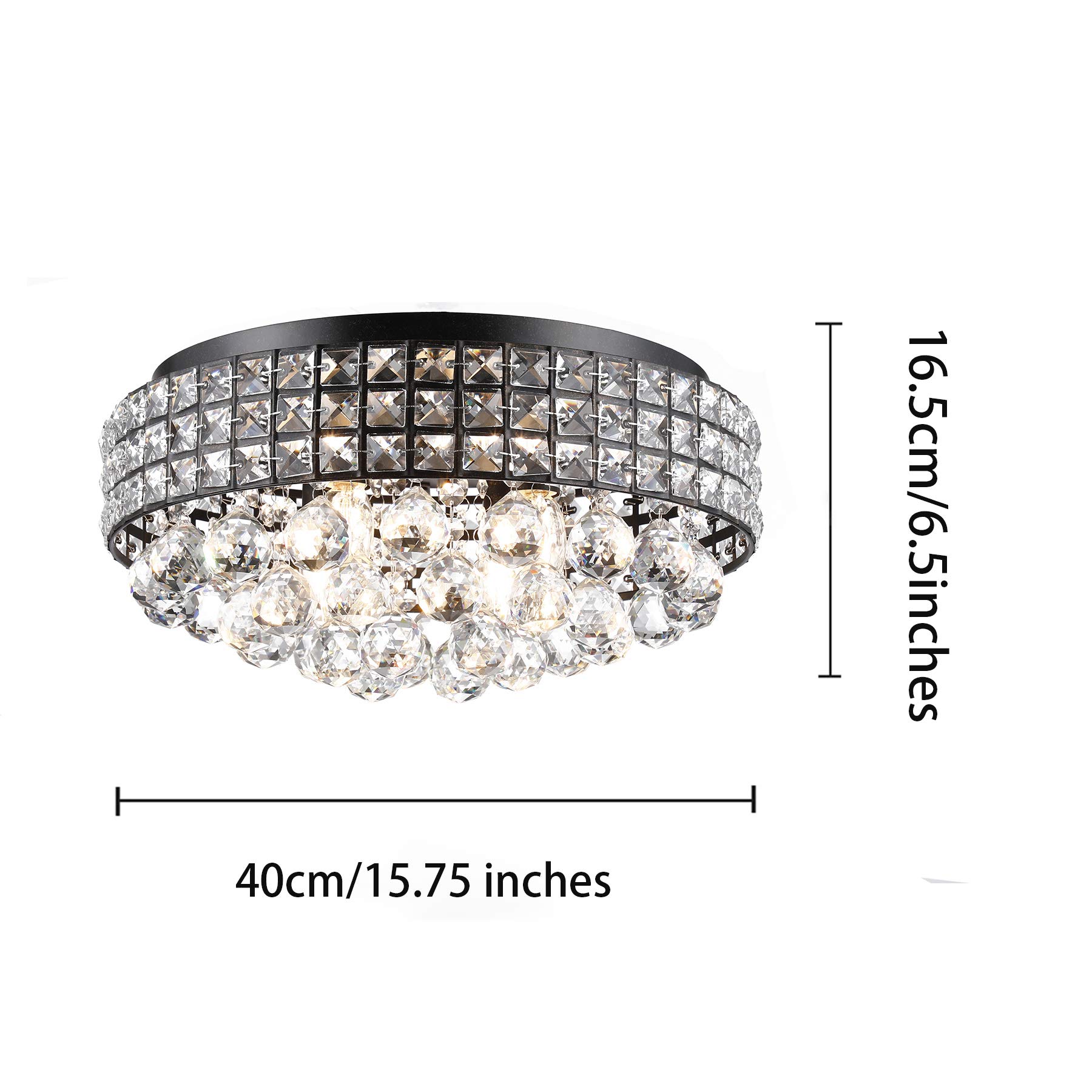 Modern Bronze Crystal Chandelier - 4-Light Flush Mount Ceiling Fixture with Raindrop Crystals - 15.75