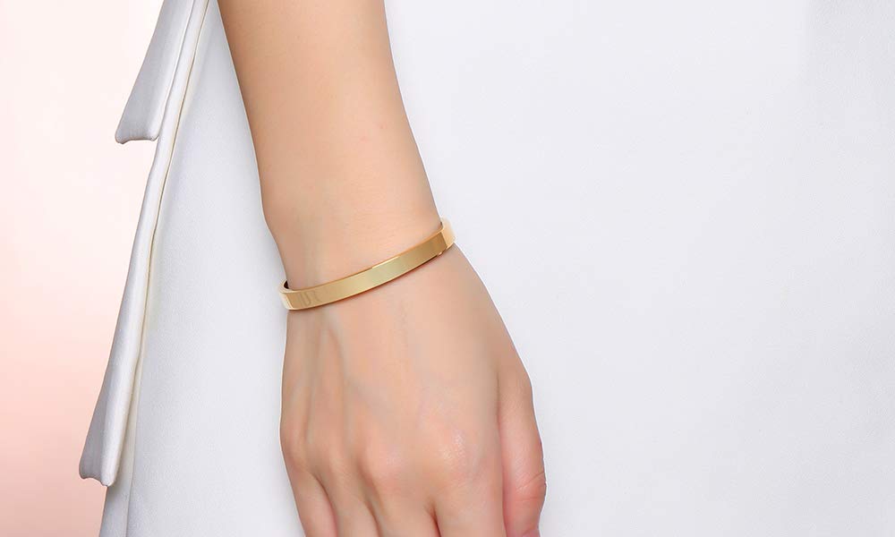 Custom Engraved Gold Stainless Steel Bracelet for Women - Personalized Inspirational Cuff Bangle - Best Friend Sister Friendship Jewelry - Birthday Gift for Her - Perfect for Anniversaries, Graduations & Special Occasions