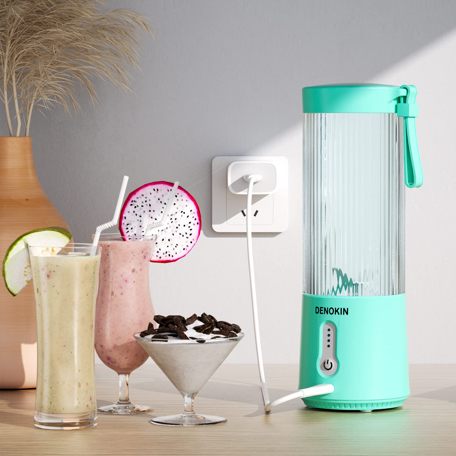 Portable USB Rechargeable Mini Blender - Personal Smoothie Maker & Shake Mixer with Strong Motor for Fruits, Juices - Perfect for Kitchen, Home, Travel & Outdoor Activities