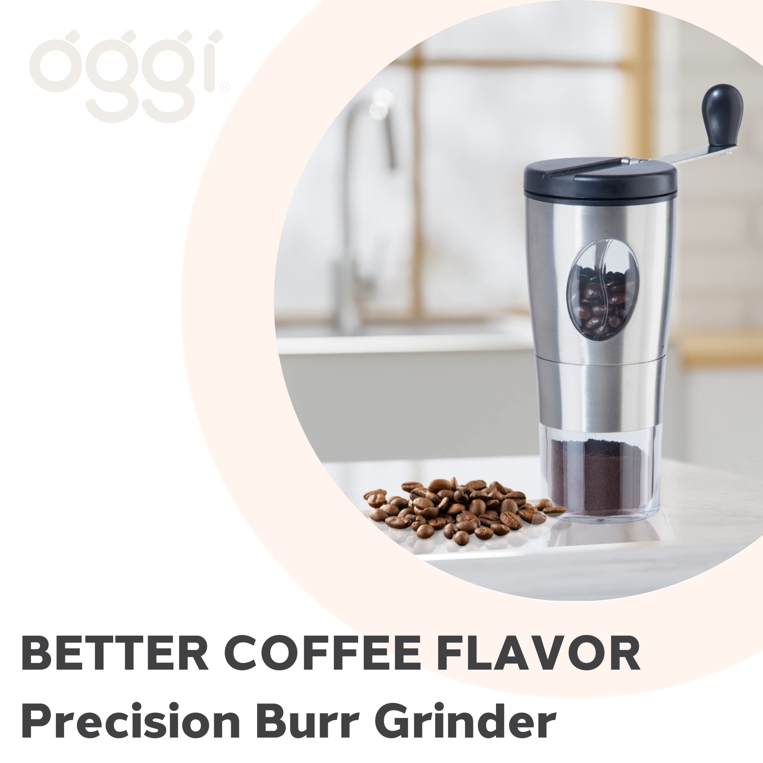 Premium Oggi Manual Coffee Grinder - Stainless Steel Burr Mill with Flip-Over Handle for Compact Storage - Perfect for Home, Office & Travel Coffee Brewing
