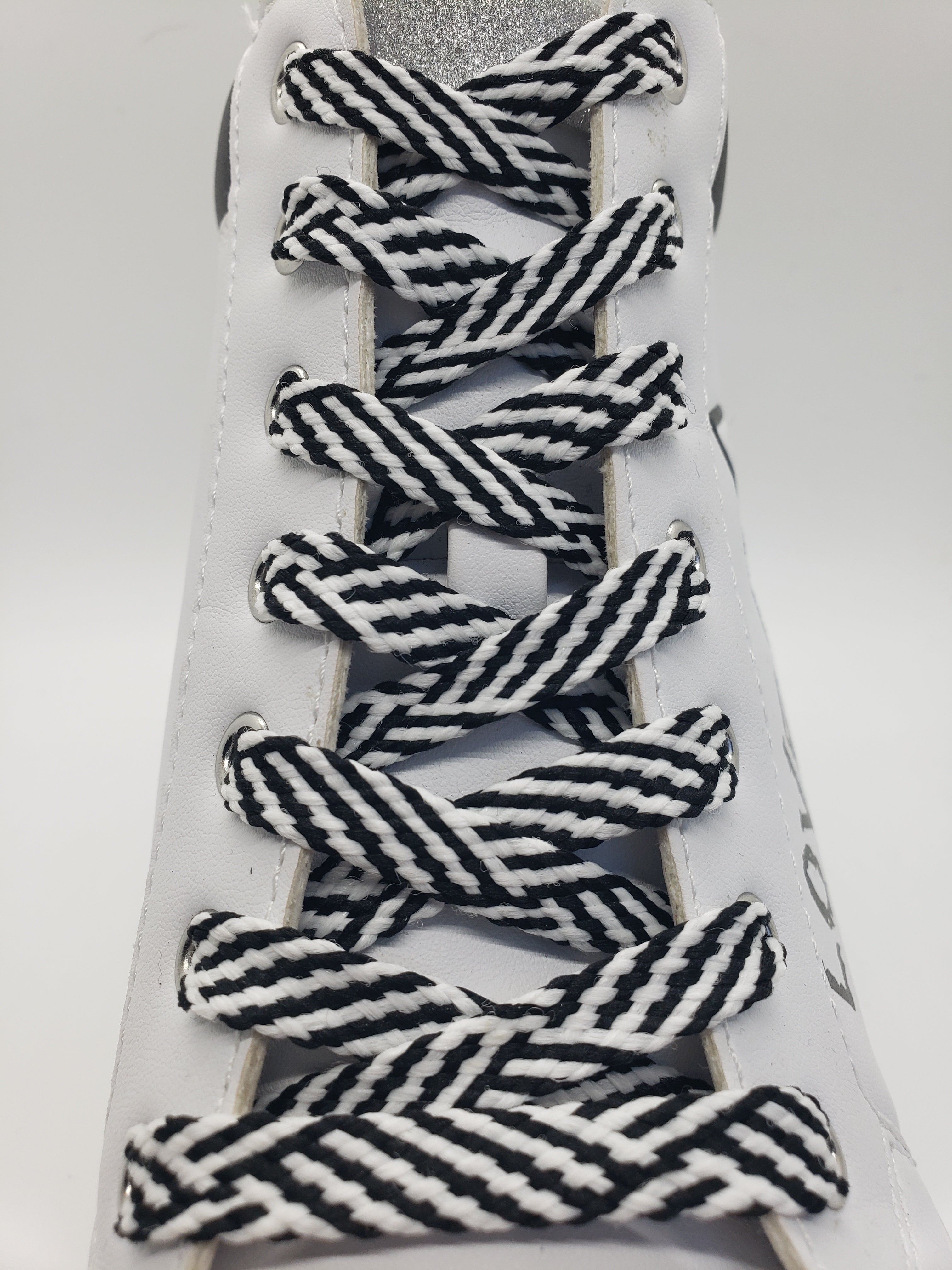 Premium Flat Herringbone Shoelaces - Black & White (2 Pairs) - Durable No-Tie Laces for Sneakers, Dress Shoes & Casual Footwear - Perfect for Running, Work & Everyday Wear