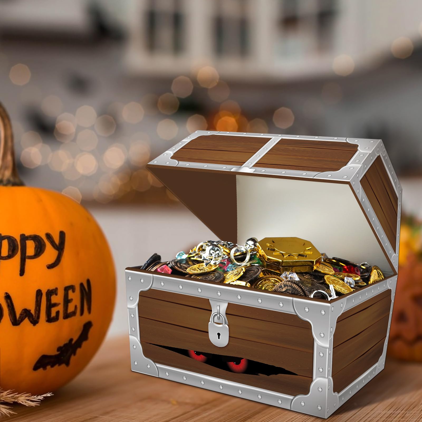 Pirate Treasure Chest Toy for Kids - 9x9.3x8 Inch Large Wooden Treasure Box for Classroom Rewards, Birthday Gifts & Adventure Play | Perfect for Pirate Themed Parties, Pretend Play & Toy Storage