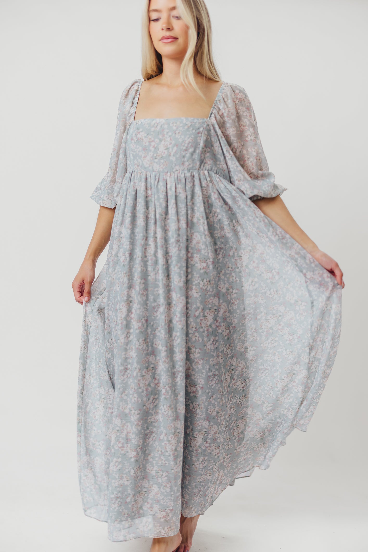 Elegant Sage Green Floral Smocked Maxi Dress for Women - Bump Friendly Maternity & Inclusive Sizing (S-3XL) - Perfect for Summer Weddings, Beach Vacations & Casual Outings